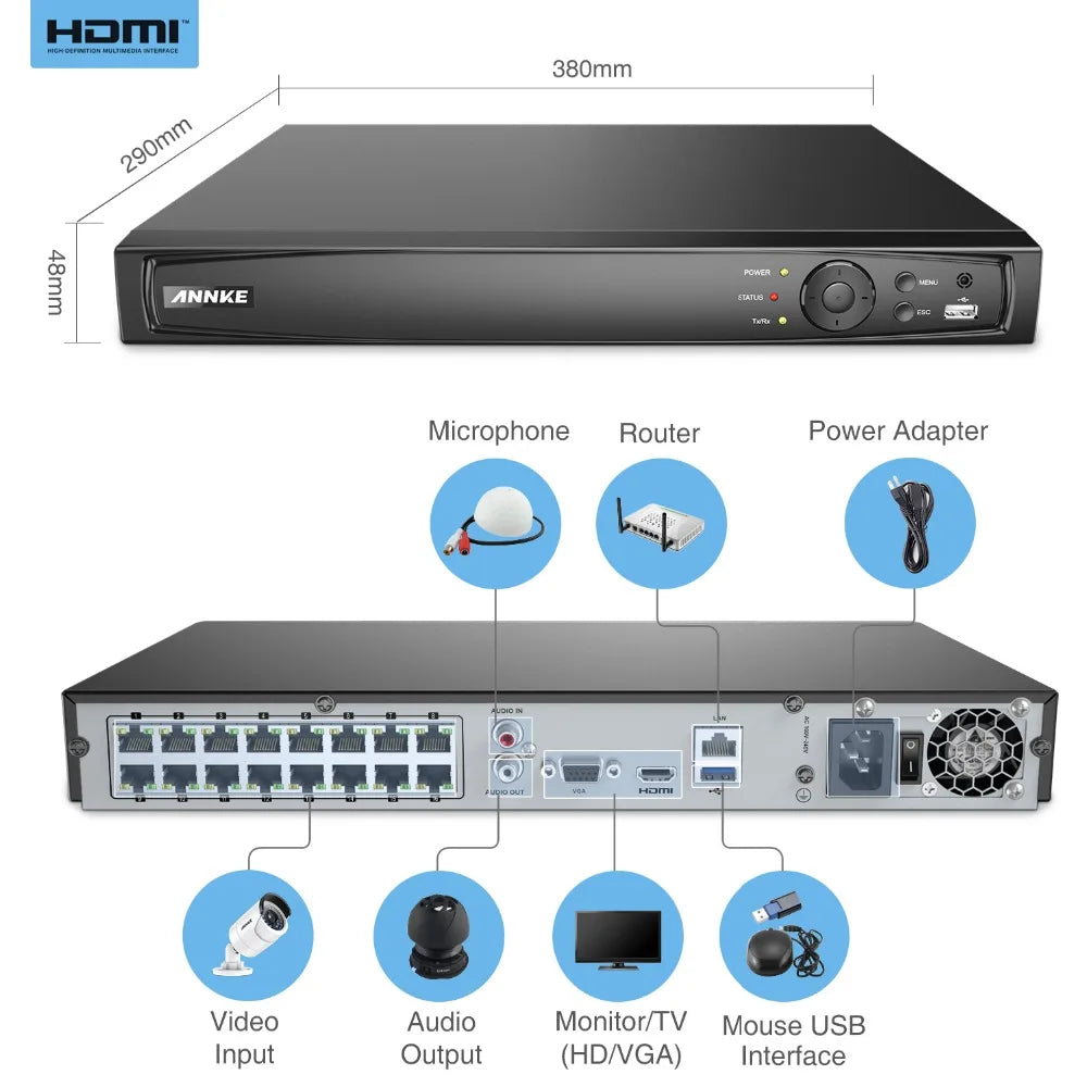 POE Video Recorder 4K H.265+ NVR For HD POE 2MP 4MP 5MP 8MP IP POE Camera Home Surveillance