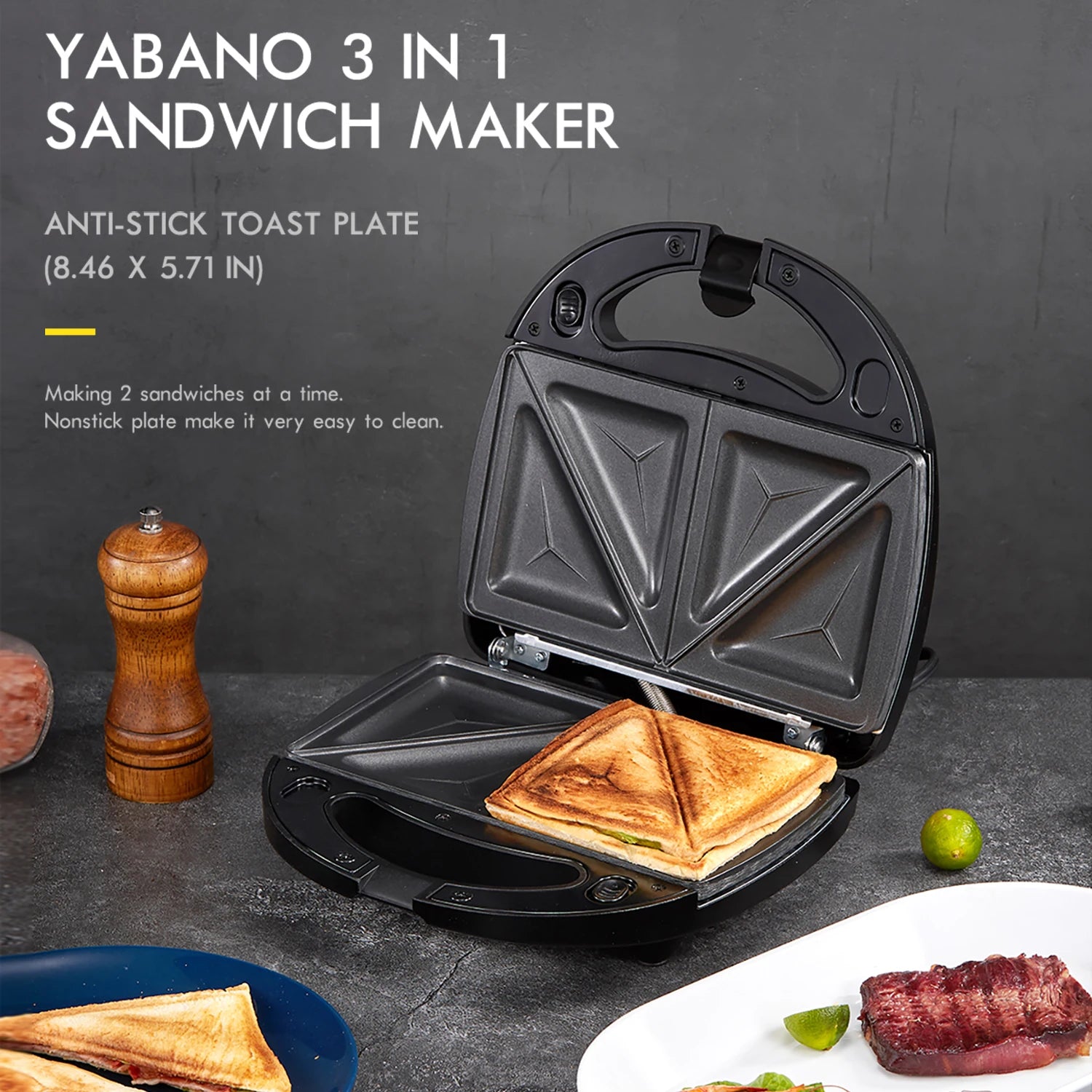 Sandwich Maker, 3 in 1 Waffle Maker, Toaster and Electric Panini Press Grill