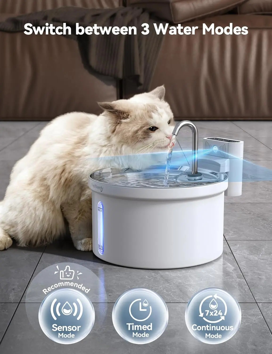 Wireless Cat Water Fountain Automatic Pet Water Dispenser with Motion Sensor 3.5L/118oz 4000mAh Battery