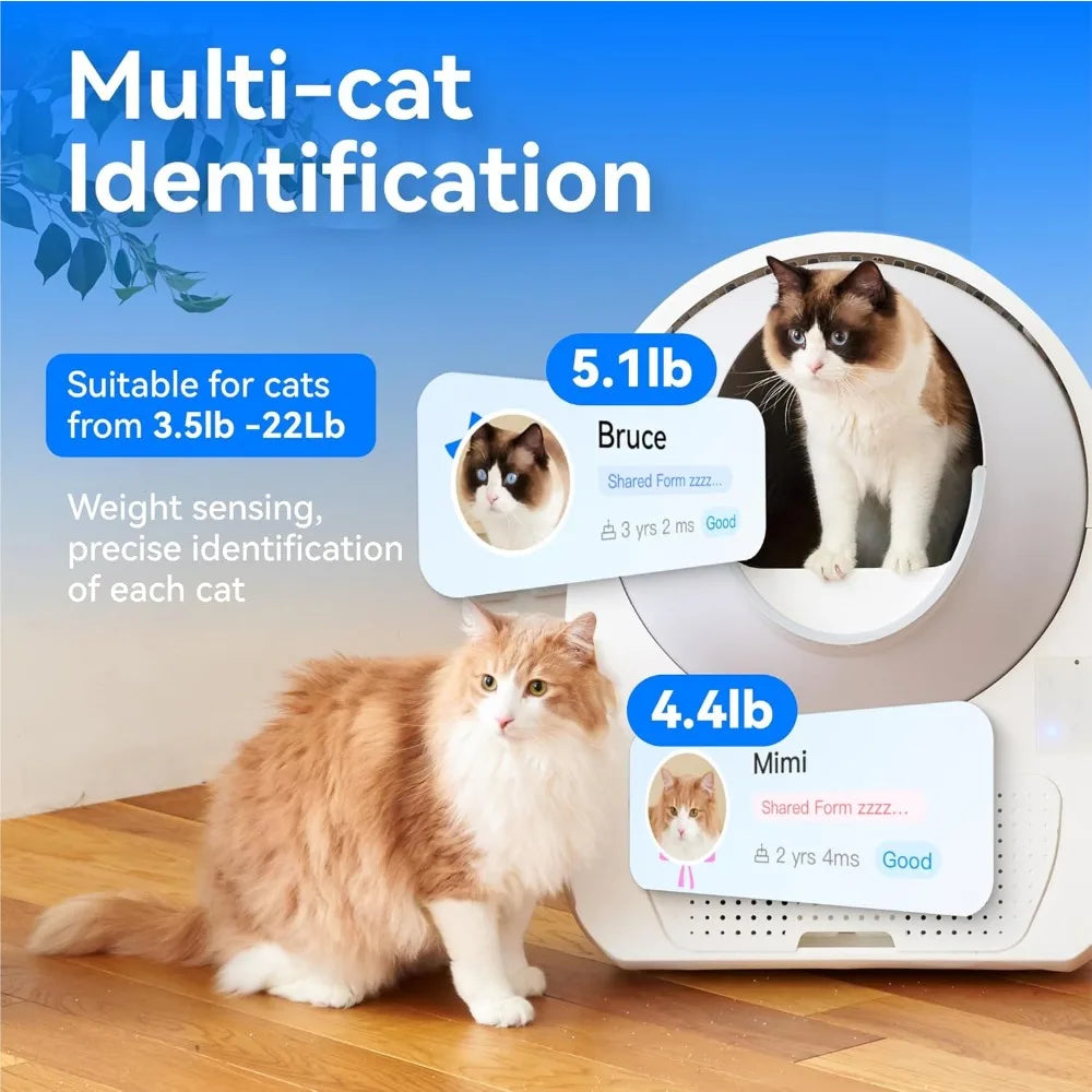 Automatic Self Cleaning Cat Litter Box with APP, Odor Control, Health Monitoring, 60 Liners and 1 Carbon Filter Box Included