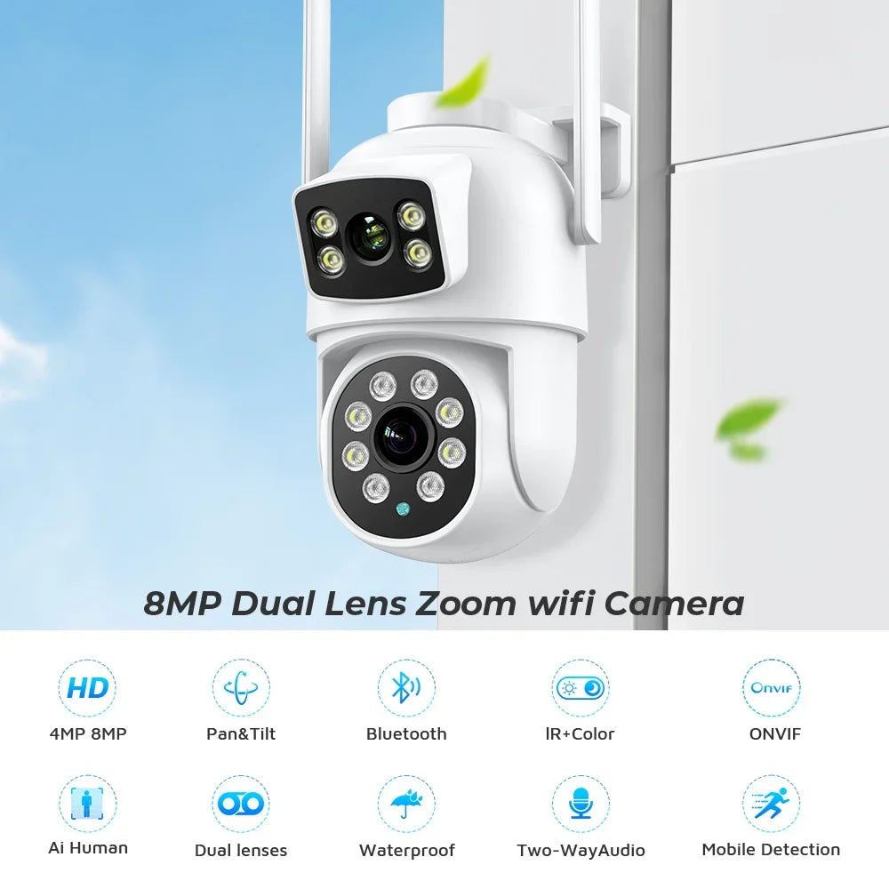 Outdoor Wireless Security IP Camera 4K 8MP HD Dual Lens