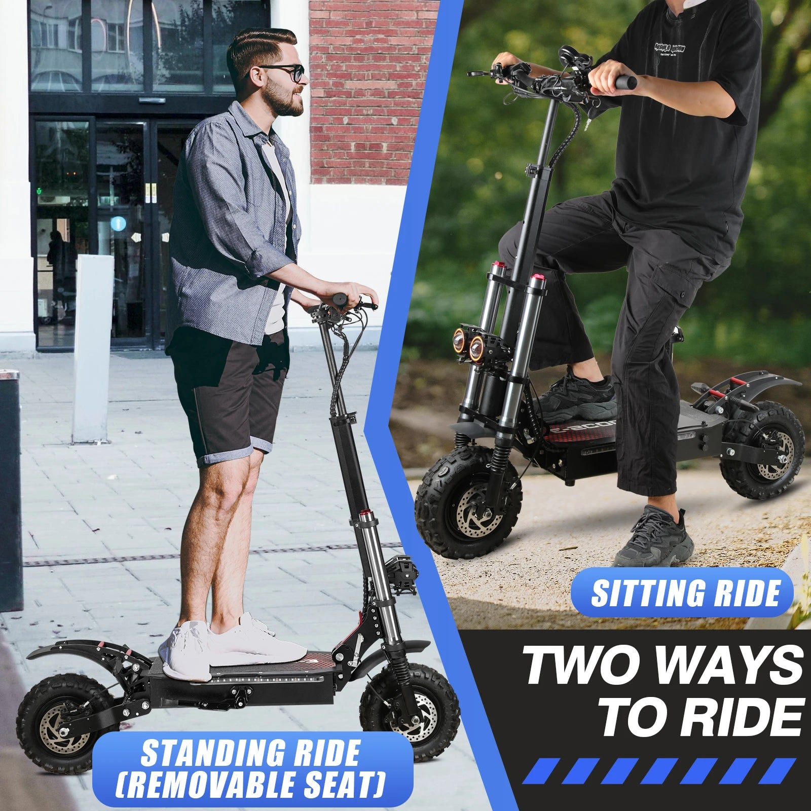 Off-road Electric Scooter with Seat,60V 38Ah Battery,60 Miles Range,440 Lbs Loading,50 Mph