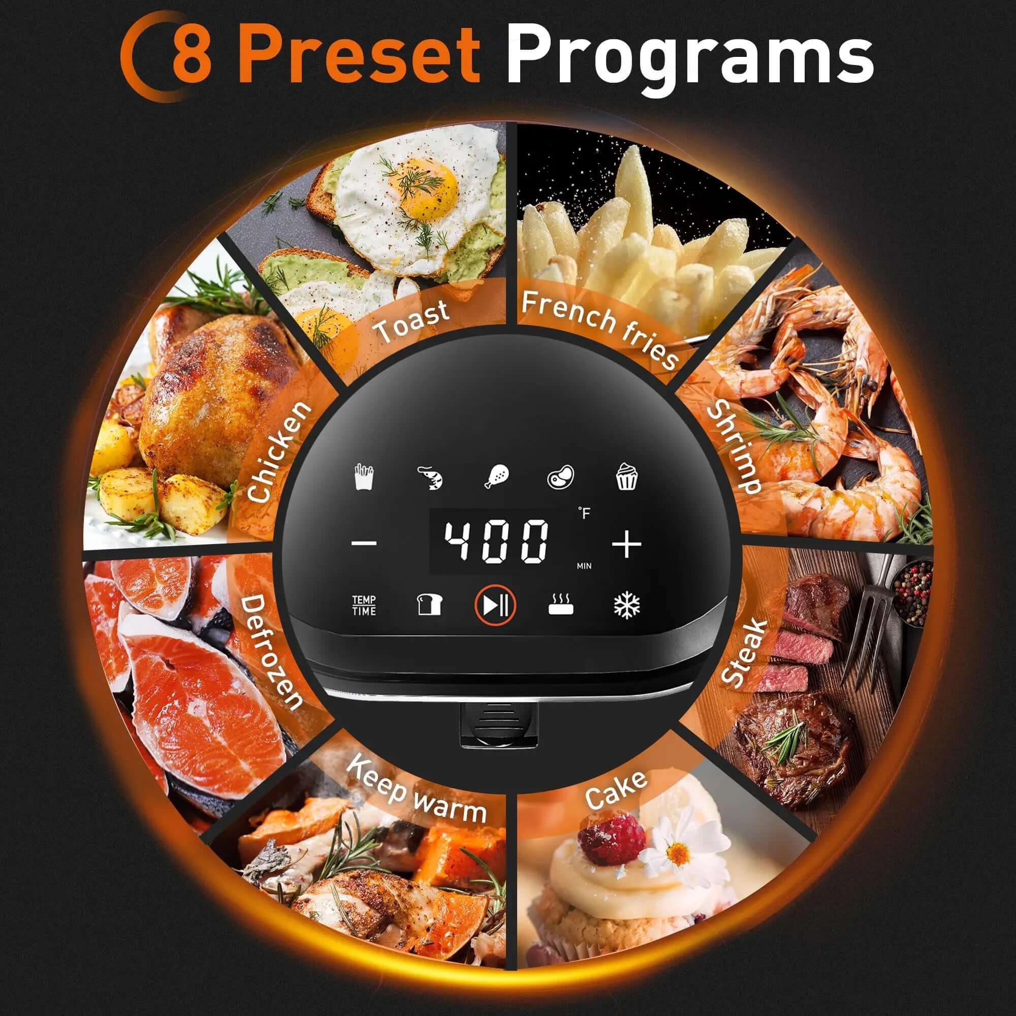 Air Fryer with Digital LED Touch Screen,8 Automatic Programmes