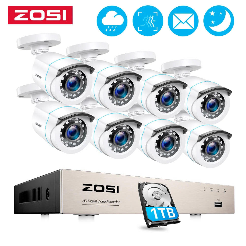 8CH 1080p CCTV System H.265+ 5MP Lite HD-TVI DVR 2MP Home Security Outdoor Camera