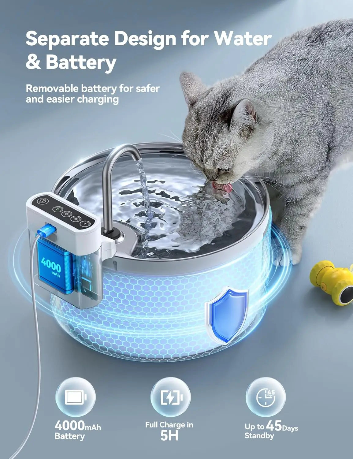 Wireless Cat Water Fountain Automatic Pet Water Dispenser with Motion Sensor 3.5L/118oz 4000mAh Battery