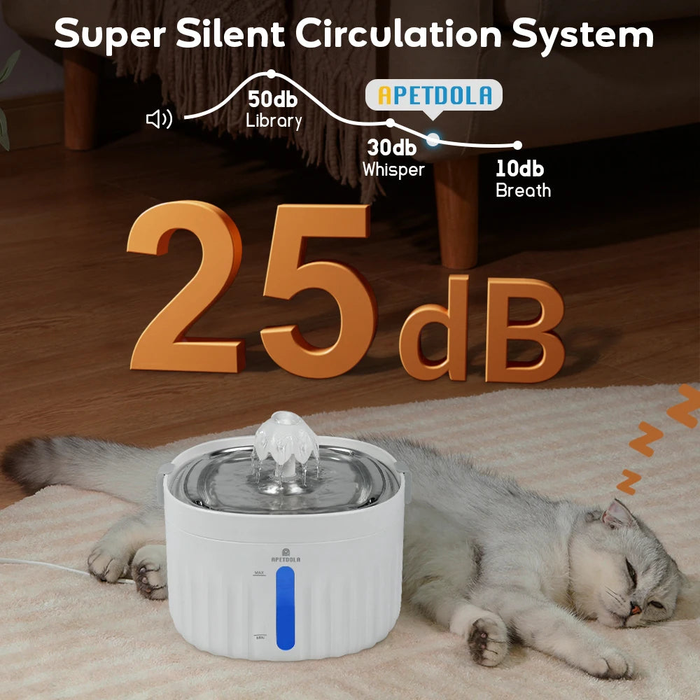 APETDOLA Cat Water Fountain Automatic Pet Water Dispenser for Cats Dogs with Stainless Steel Tray