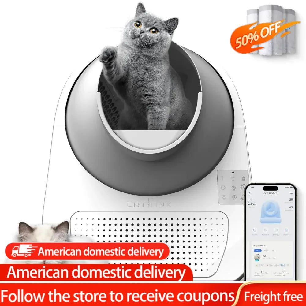 Automatic Self Cleaning Cat Litter Box with APP, Odor Control, Health Monitoring, 60 Liners and 1 Carbon Filter Box Included