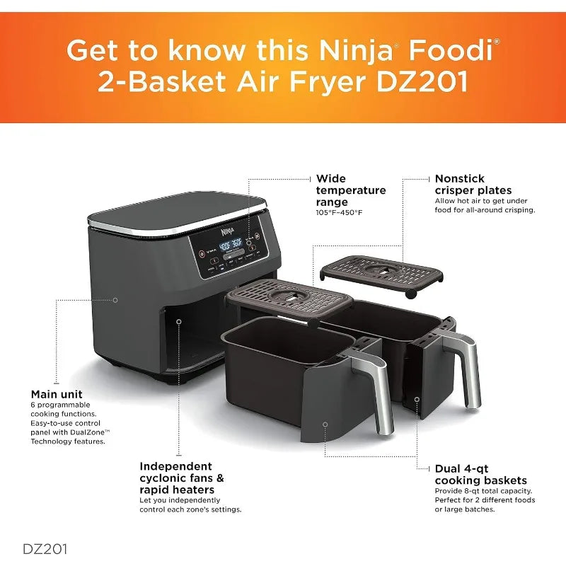 2-Basket Air Fryer with DualZone Technology, 8-Quart Capacity