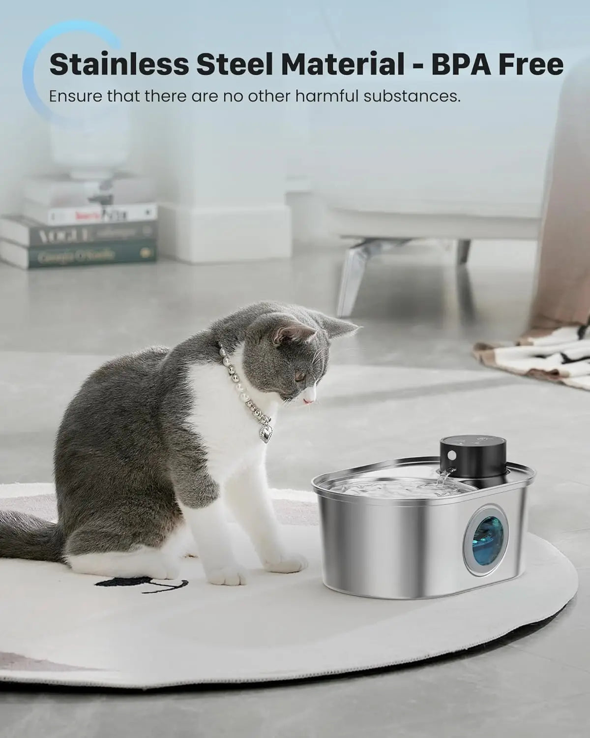 Wireless Cat Water Fountain Battery Operated Stainless Steel with Metal Faucet Bottle