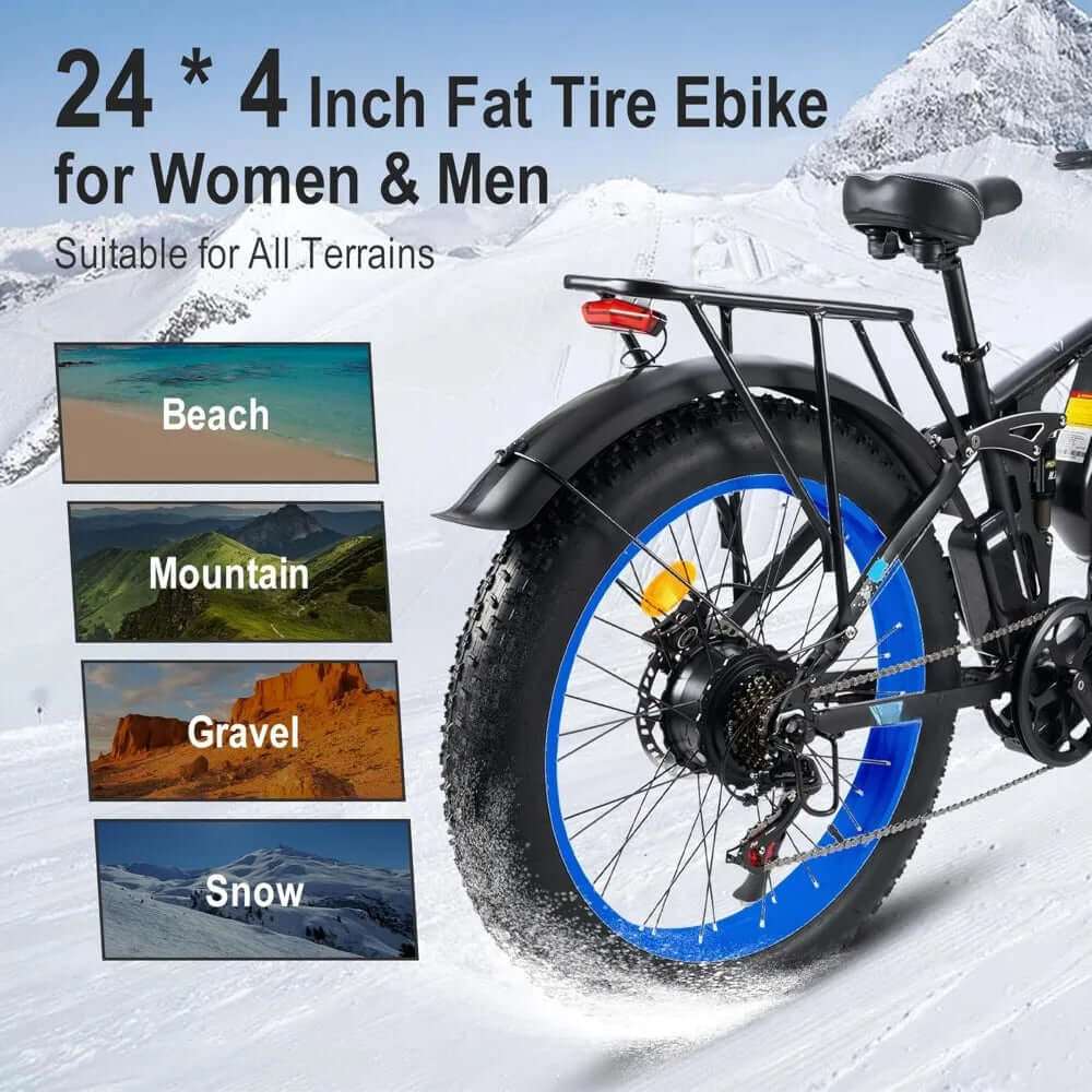 3000W Fat-Tire Electric-Bike for Adults-Women Men Dual Motor Electric Bicycle, Bikes with 24 Inch for Off-Road Mountain Snow