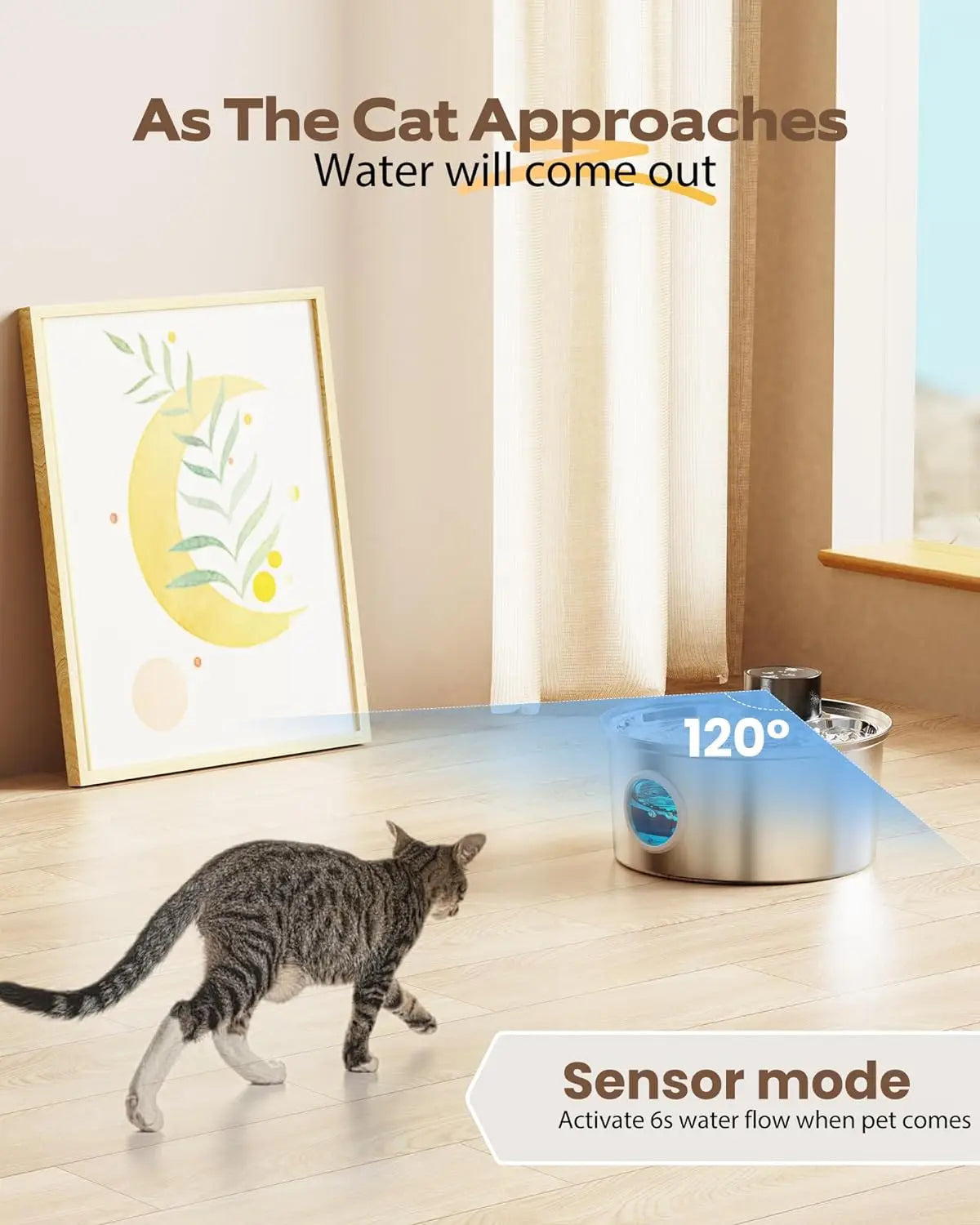 Battery Operated Cat Automatic Water Fountain Wireless: Stainless Steel