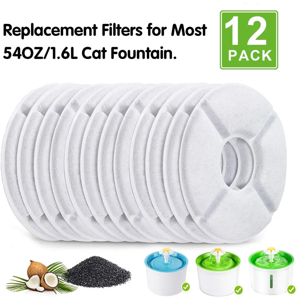 12Pcs Cat Water Fountain Activated Carbon Replacement Filter For 1.6L Automatic Pet Cat Water Fountain Dog Water Dispenser