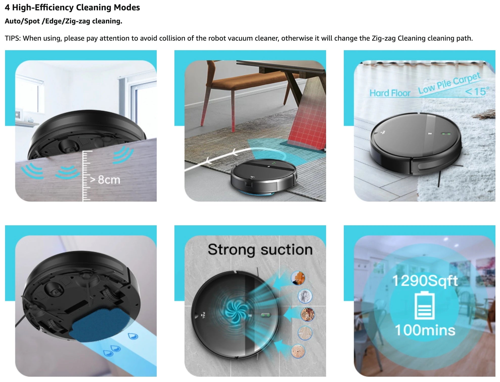 Robot Vacuum Cleaner Auto Charging 1400Pa Power App Control Water Tank Wet Mopping