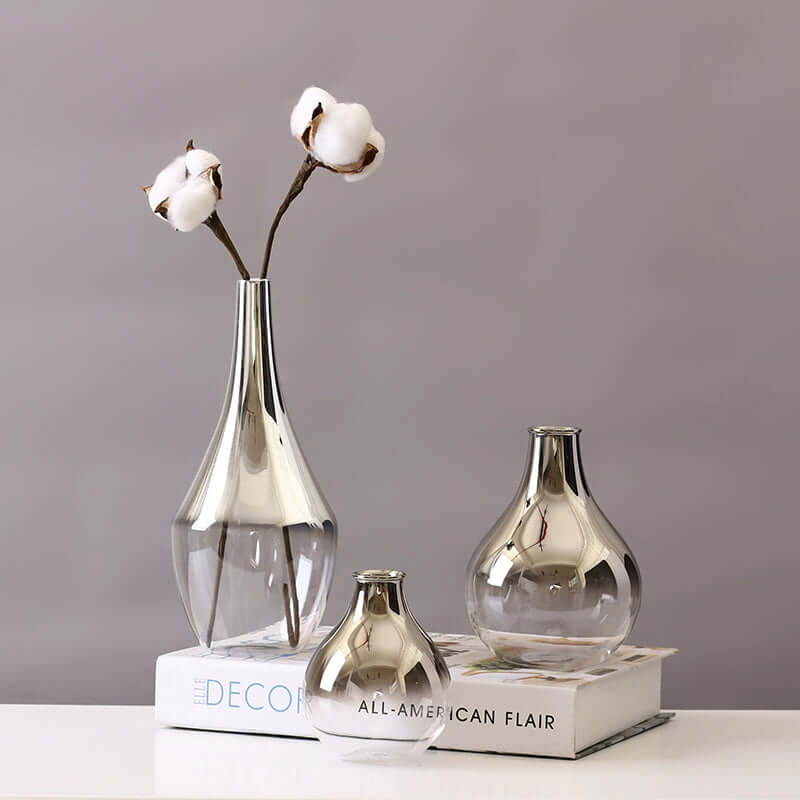 Modern Simple Silver Glass Small Vase Dried Flower - Electro Super Store